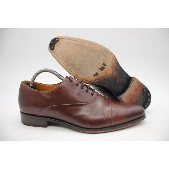 Barneys New York Men's Size 8 M Made in Italy Brown Leather Cap Toe Dress Shoes - Picture 1 of 11